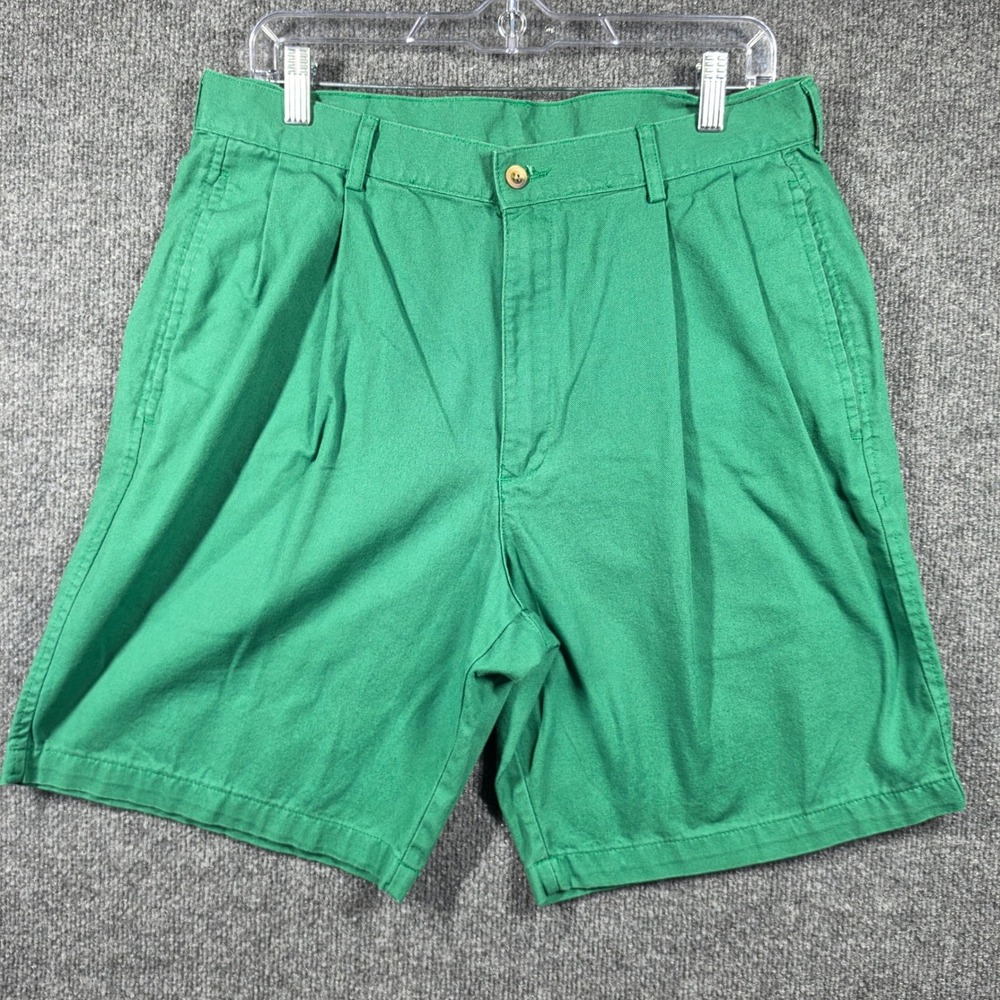 Lands' End Chino Shorts Mens 34 No Iron 9" Comfort Waist Pleated Front